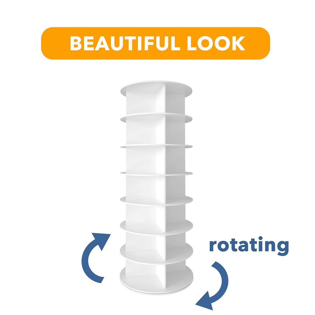 SPACEAID 7 Tier Rotating Shoe Rack Tower - White Carousel Storage