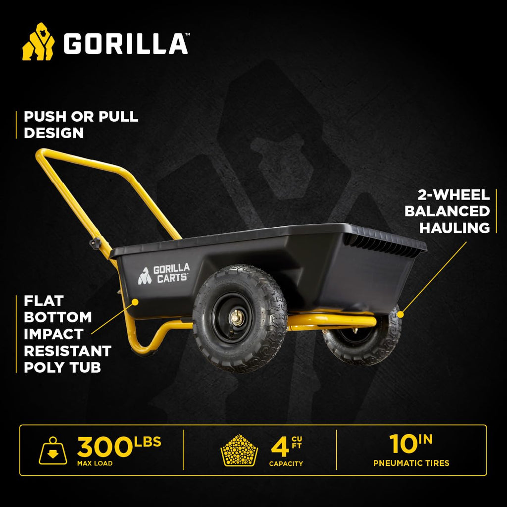 GORILLA CARTS GCR-4 Poly Dump Cart - 2-Wheel Garden Wagon