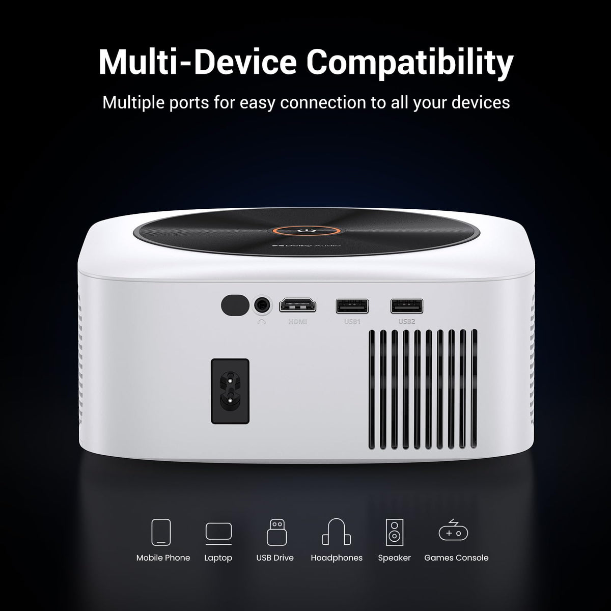 HAPPRUN 1500 ANSI Lumens Smart Outdoor Projector, 4K Resolution