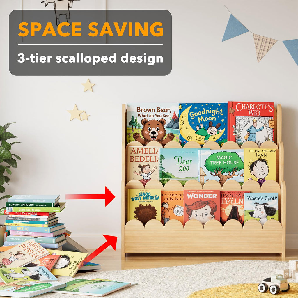 SPACEAID 3-Tier Scalloped Bookshelf for Kids' Rooms