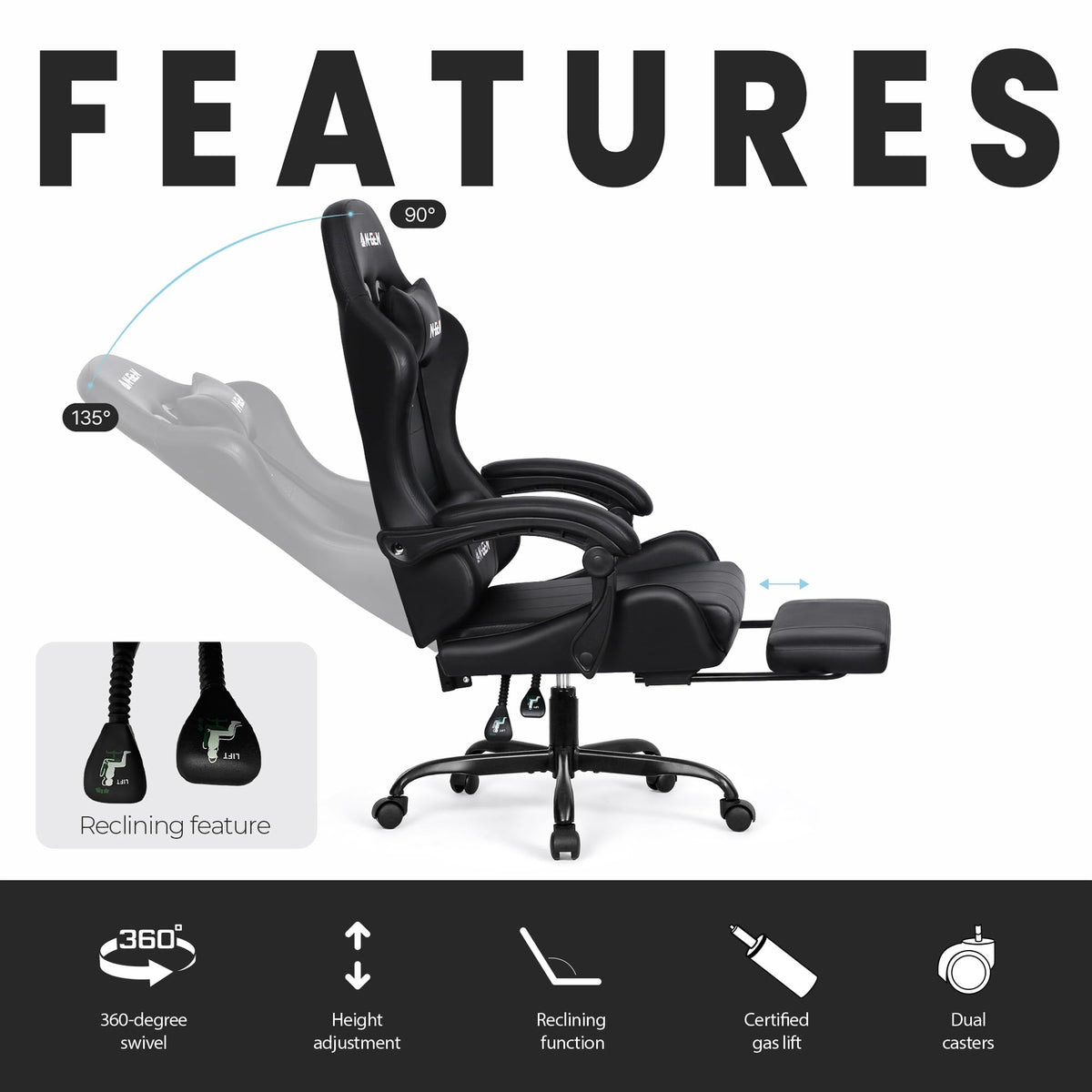 N-GEN GAMING Video Gaming Chair with Footrest and Lumbar Support