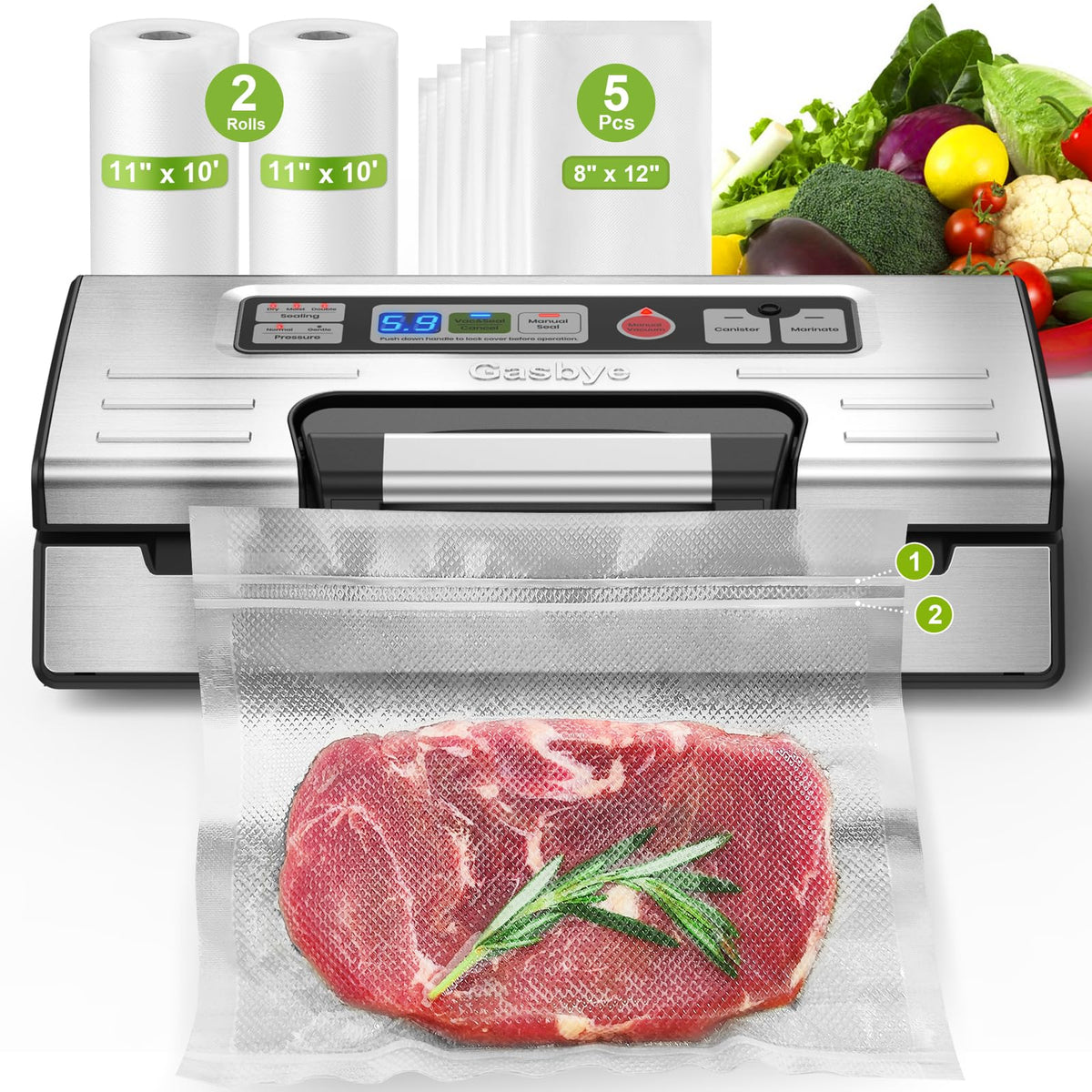 GASBYE 95kPa Vacuum Sealer Machine with Double Heat Seal
