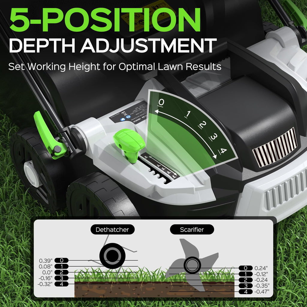 TIECTOWN 2026 16-Inch 2-in-1 Electric Dethatcher & Scarifier