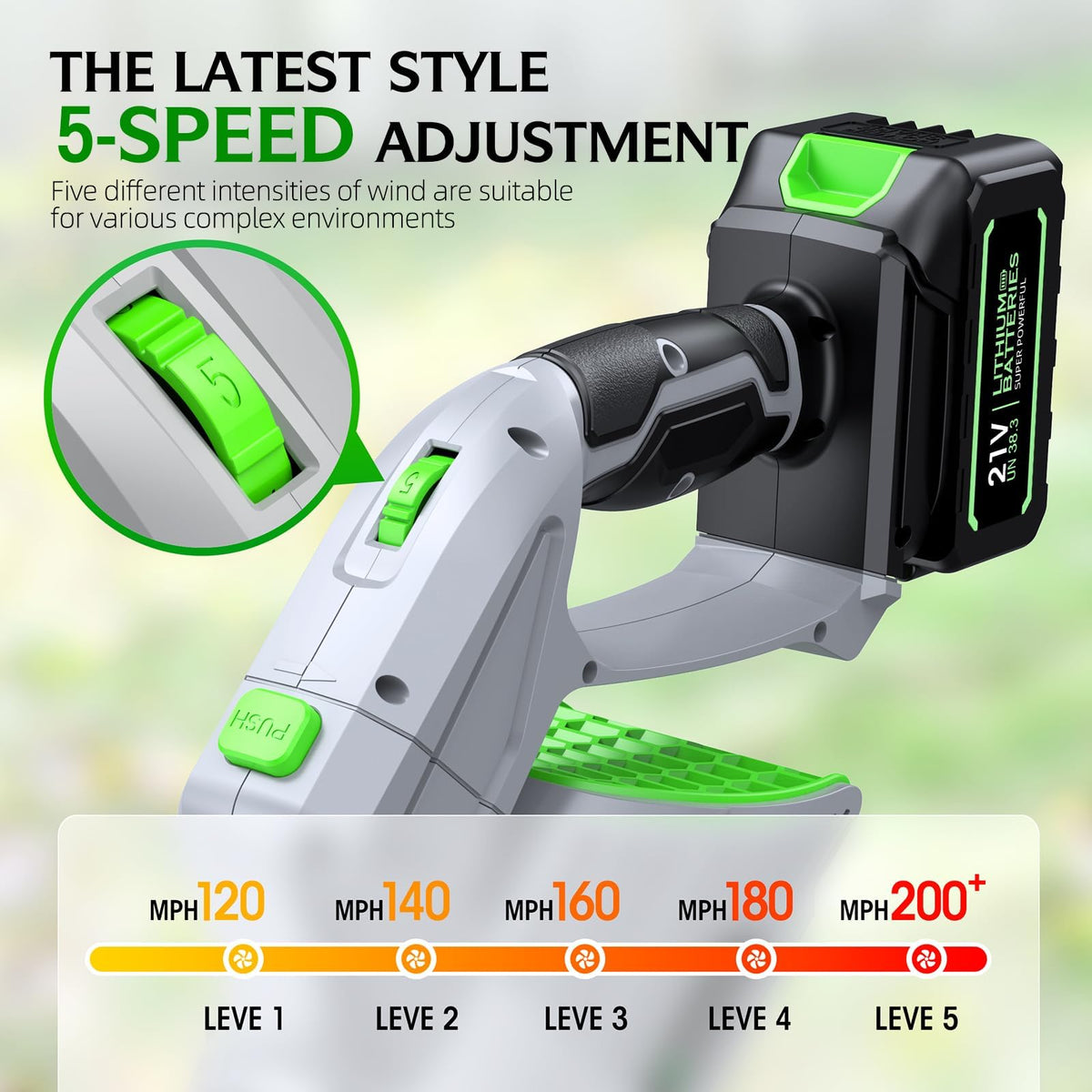 COMCHOI Electric Leaf Blower Cordless, 680 CFM, 5 Speed