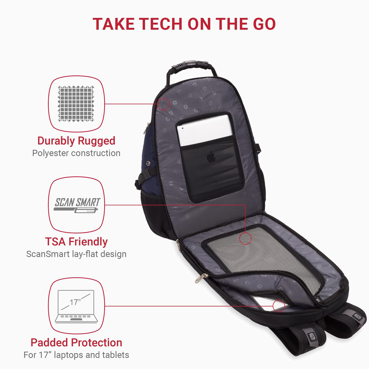 SWISSGEAR 1900 ScanSmart TSA Laptop Backpack - RFID, 17" Fits