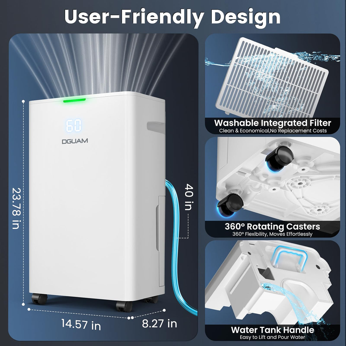 DGUAM 4500 Sq. Ft Dehumidifier, 80 Pint/Day for Home