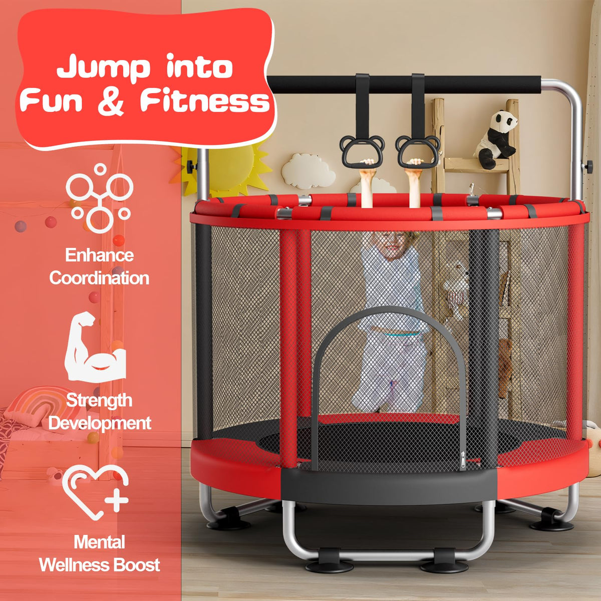 ZCMHAXJ 55" Trampoline for Kids with Enclosure & Bar