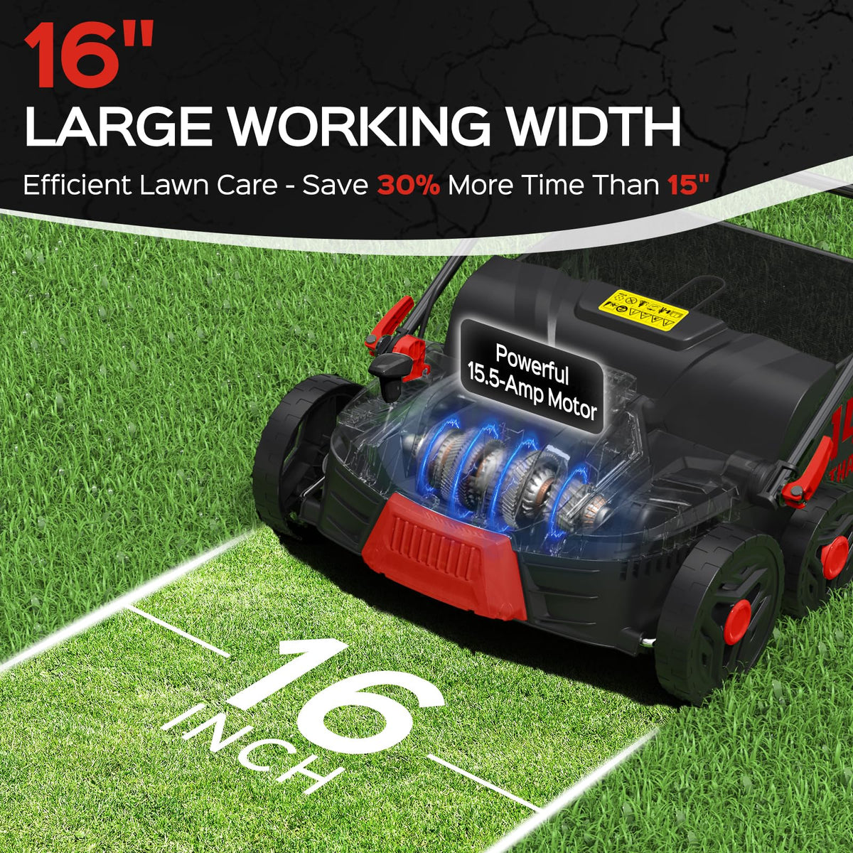 TIECTOWN 16-Inch Electric Dethatcher & Scarifier, 15.5 Amp