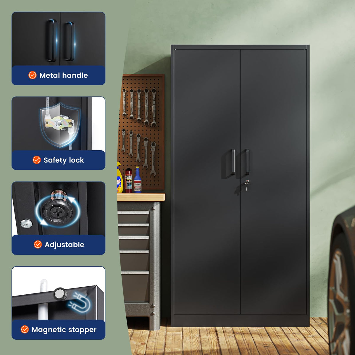 YIZOSH Metal Garage Storage Cabinet - 71" Lockable File Unit