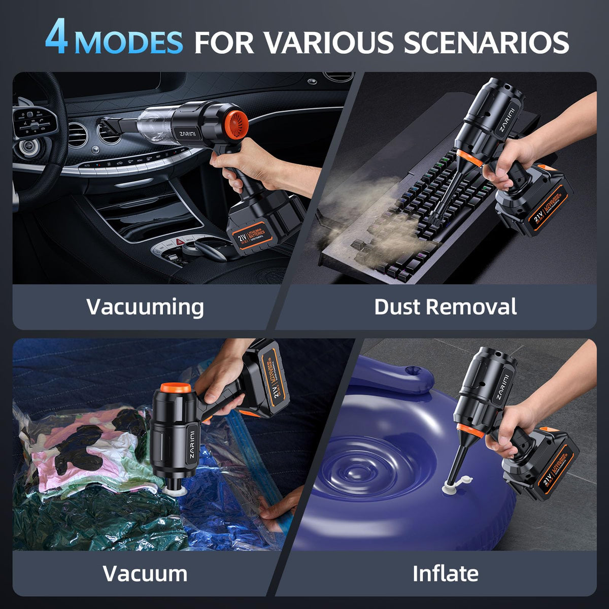 ZARIMI Portable Cordless Car Vacuum - 50000Pa High Power