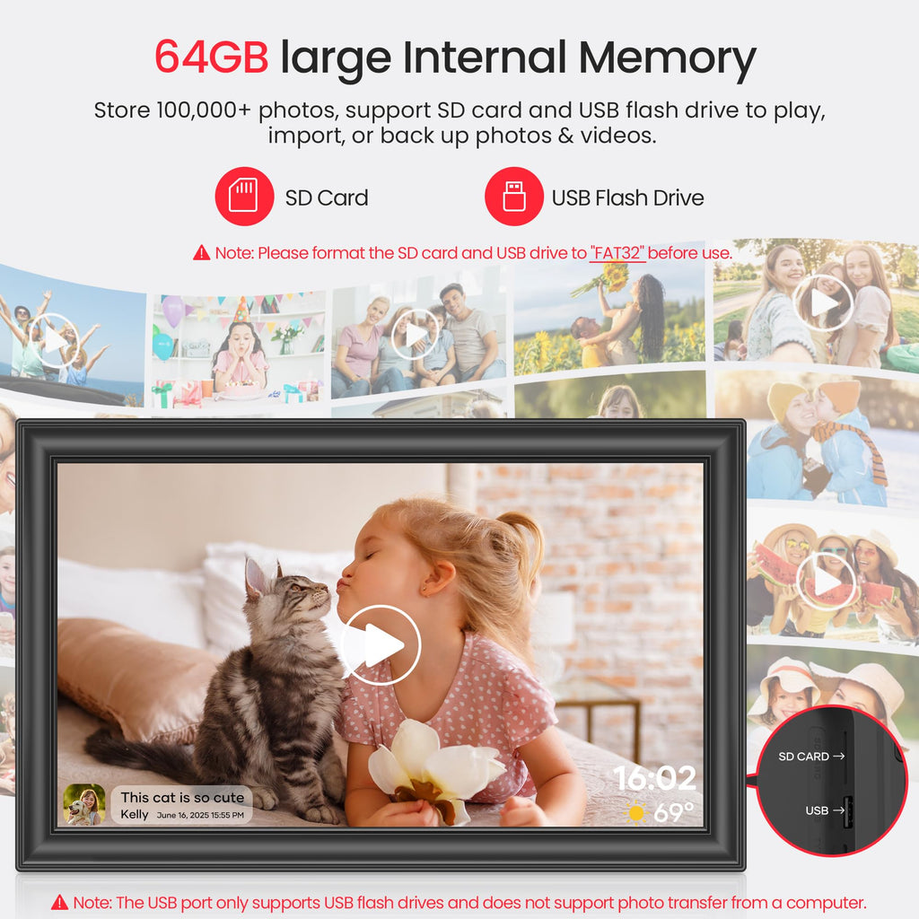 BIGASUO 64GB Frameo 15.6" WiFi Digital Photo Frame