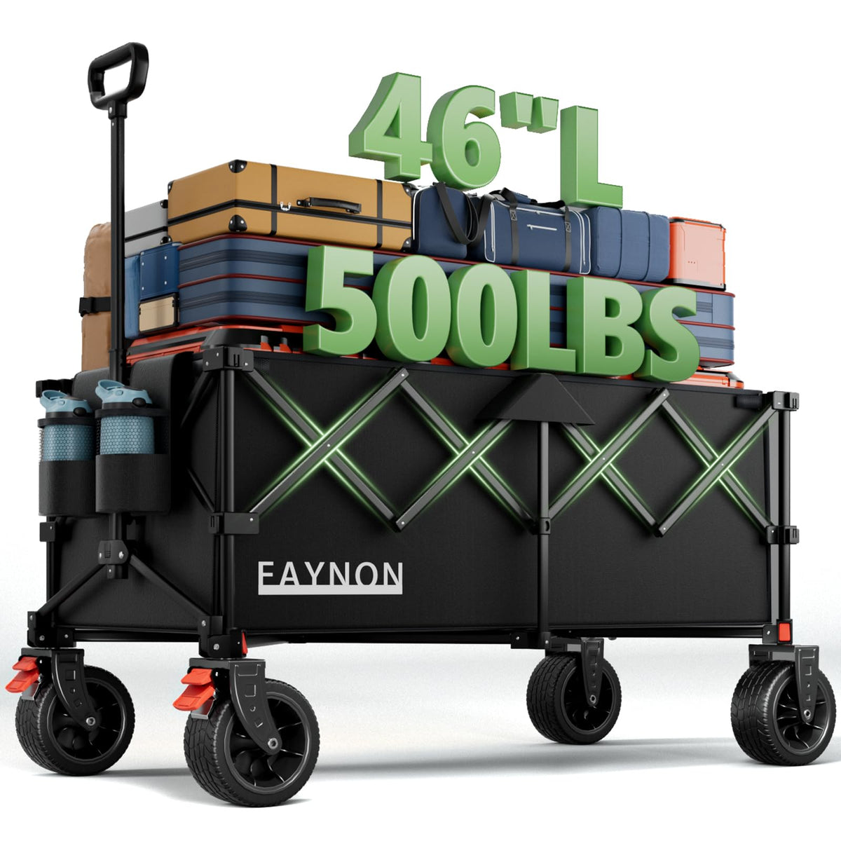 EAYNON 46" Collapsible Wagon - 500LB Capacity, All-Terrain