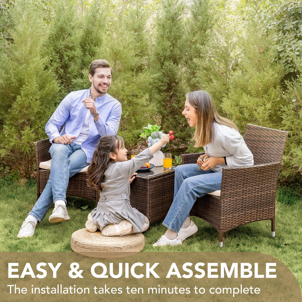 DEVOKO Patio Porch 3-Piece Rattan Furniture Set