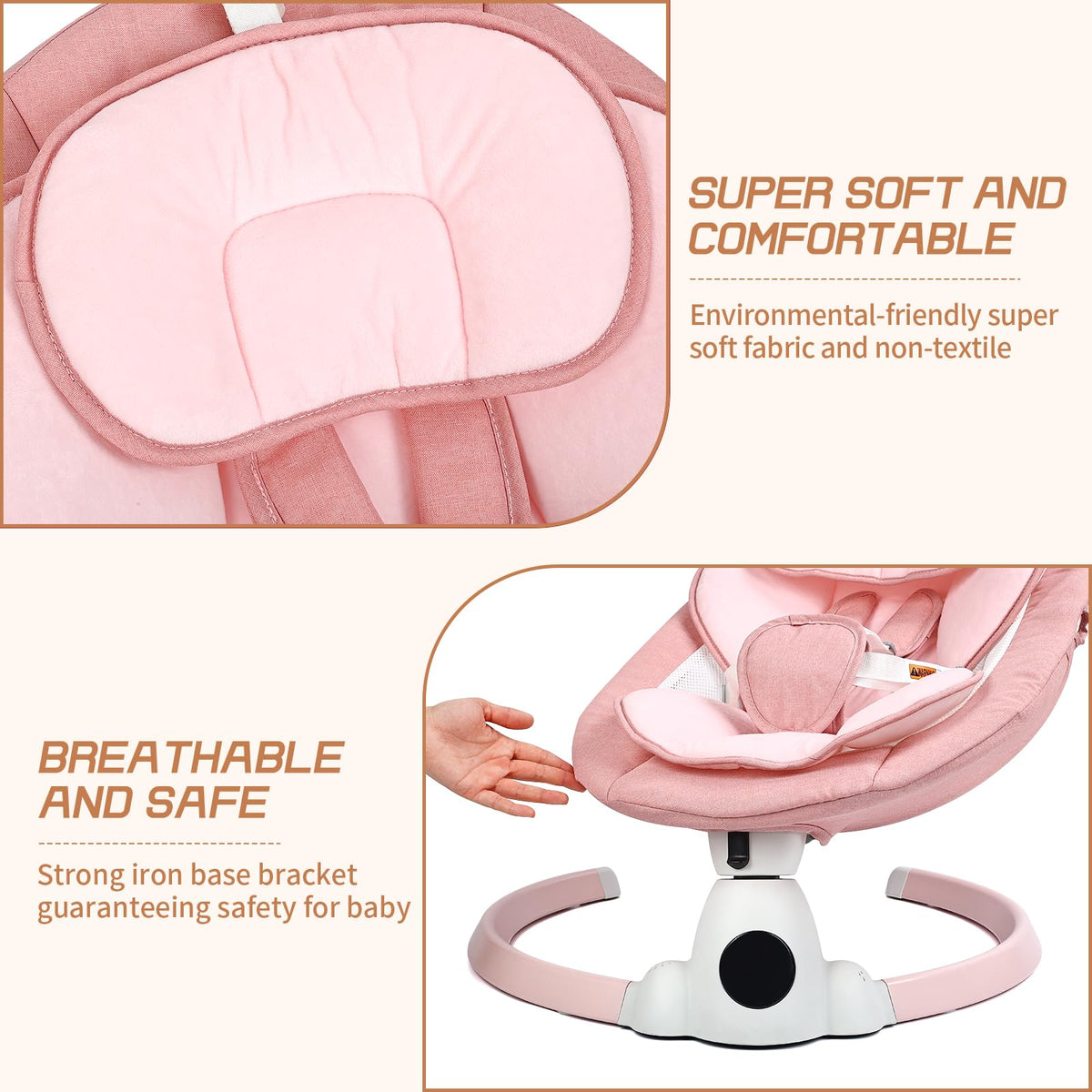 UUOEEBB Baby Swing for Infants - Portable Electric Pink