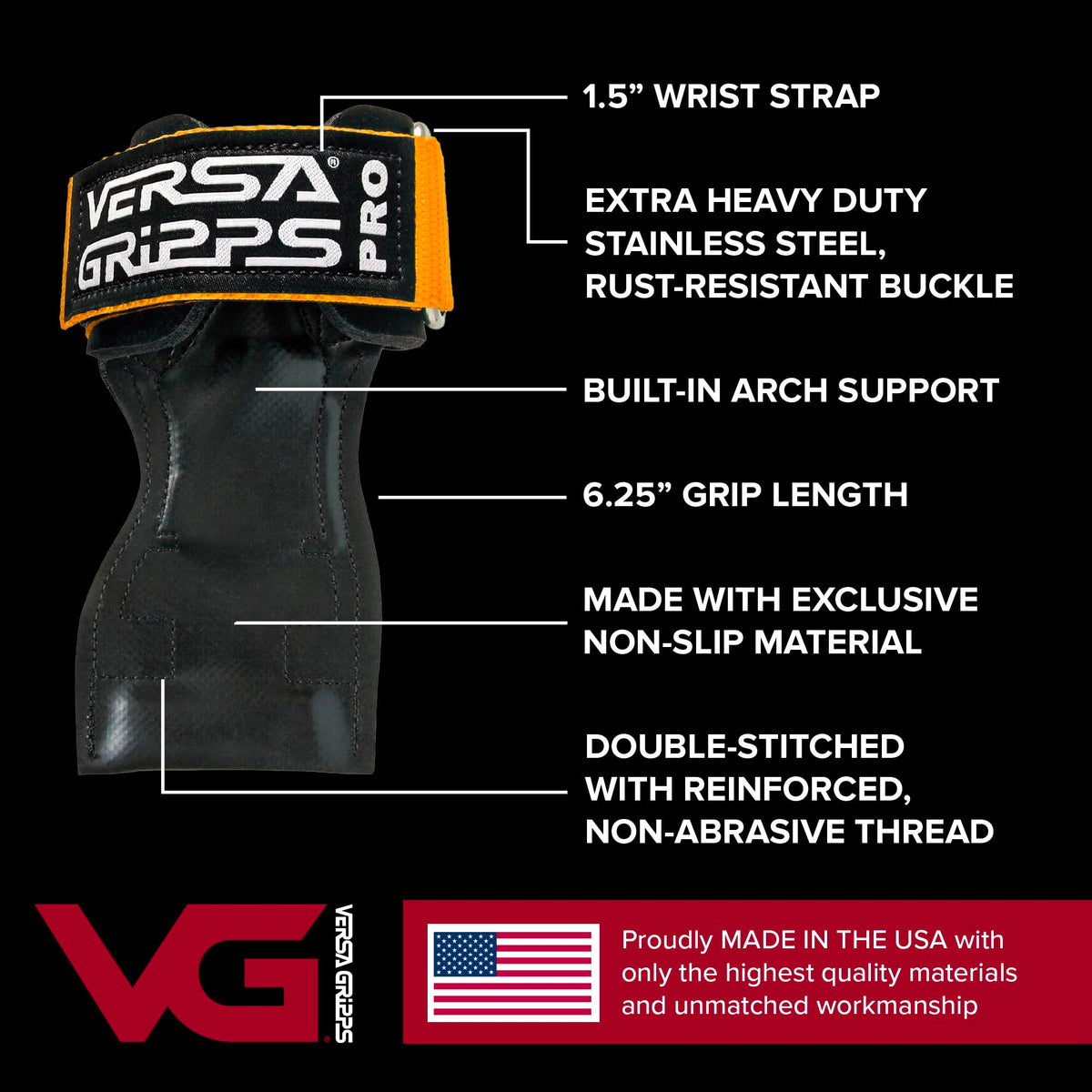 VERSA GRIPPS Pro USA Made Wrist Straps for Weightlifting Training