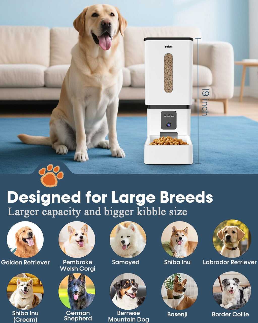 YAKRY Automatic Dog Feeder for Large Breeds with Camera