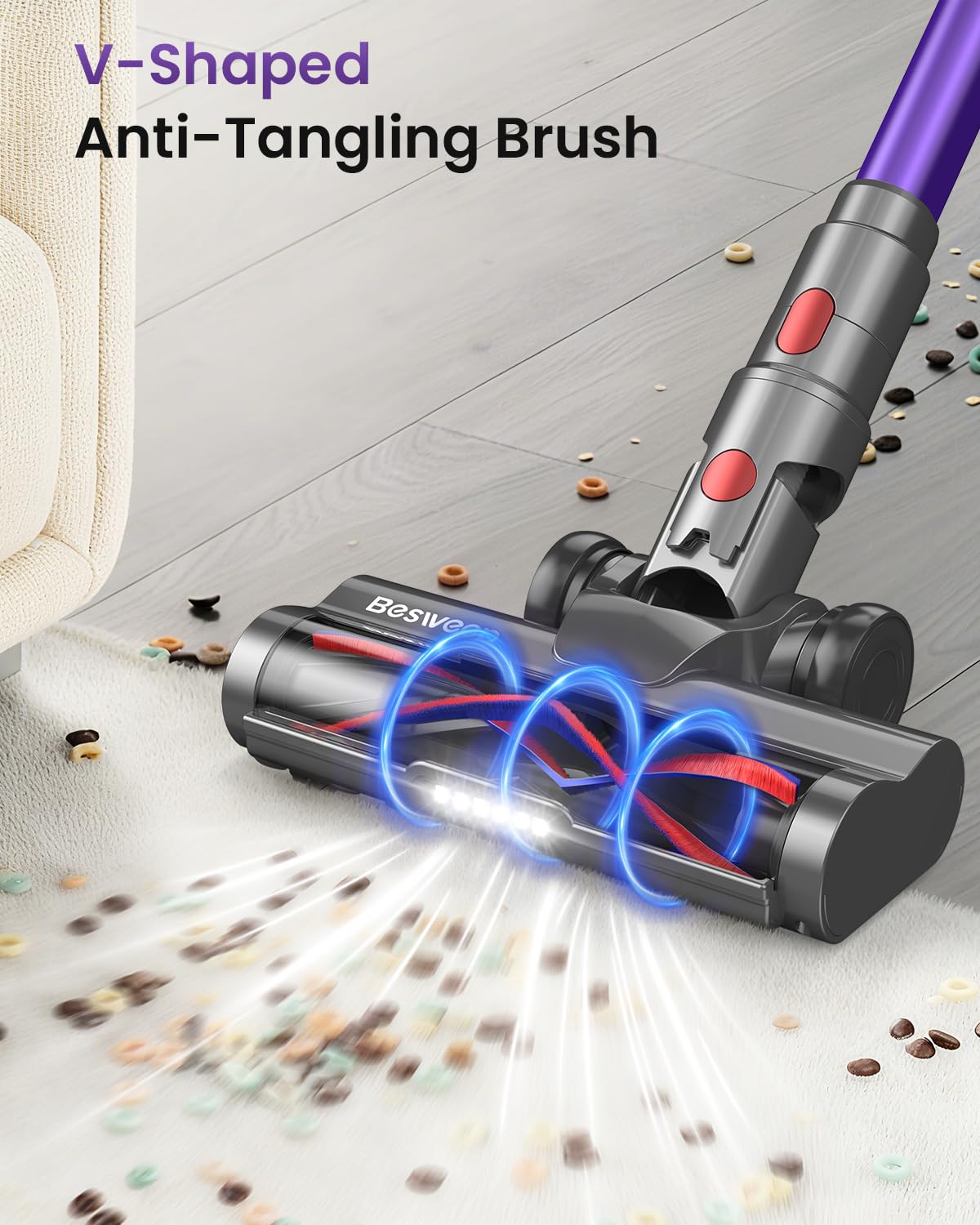 BESWEEP Cordless Vacuum Cleaner - 55Kpa, 70Min Battery Life