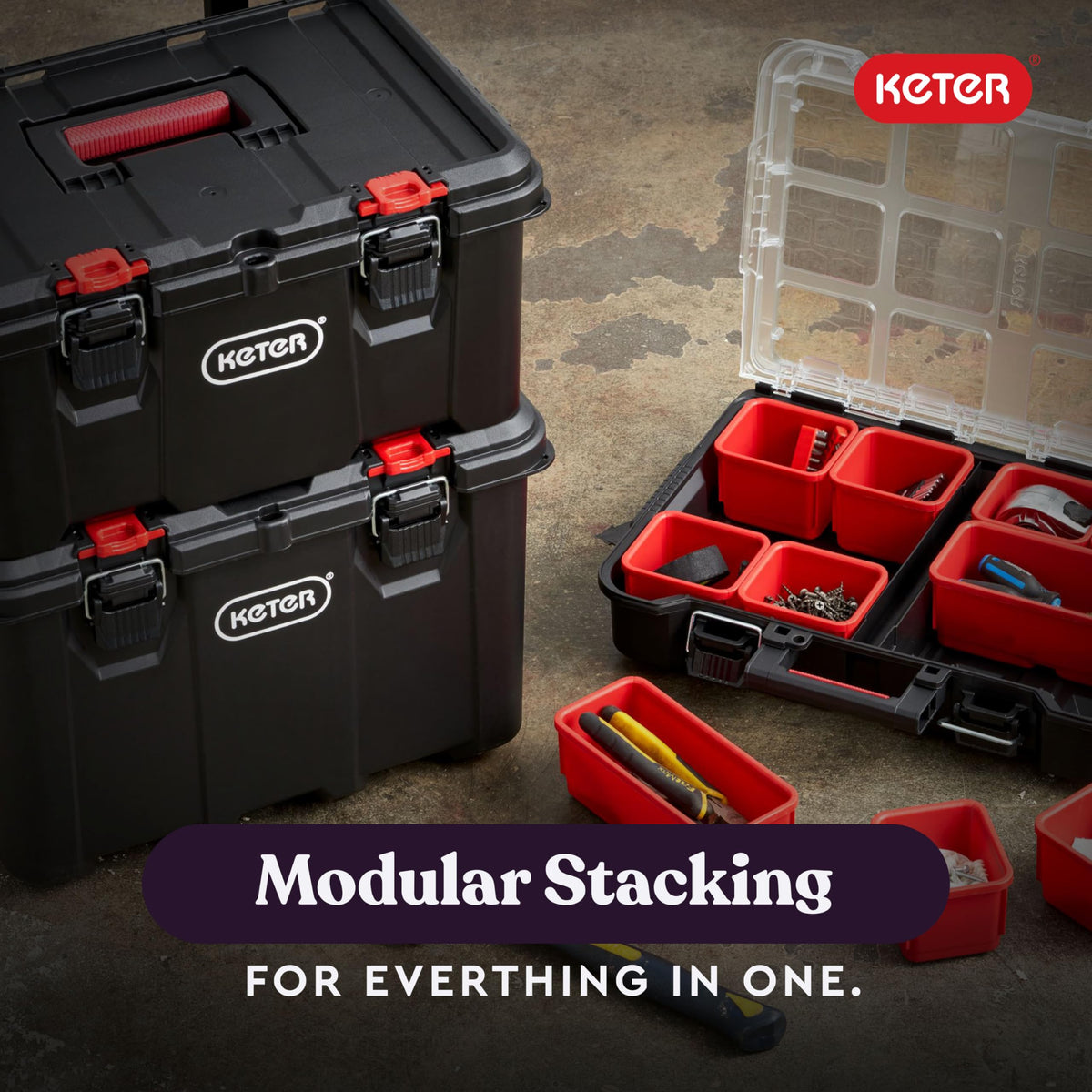 KETER Stack-n-Roll Tools Organizer - 3 Piece Rolling System