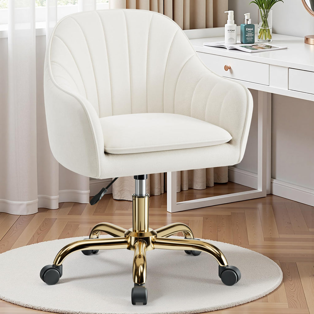 BESTERA Vanity Chair with Wheels - Adjustable Velvet Makeup Chair