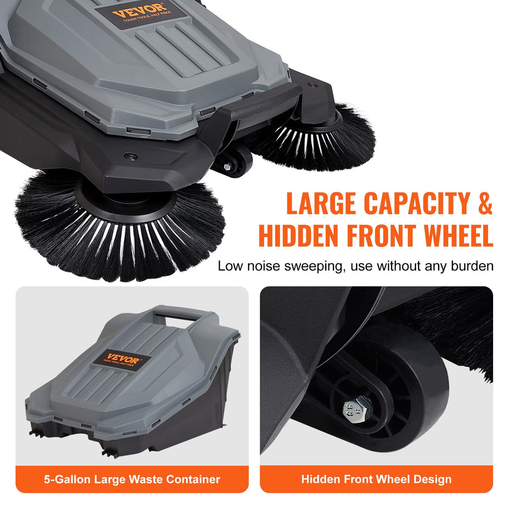 VEVOR Walk-Behind Manual Floor Sweeper with Adjustable Handle