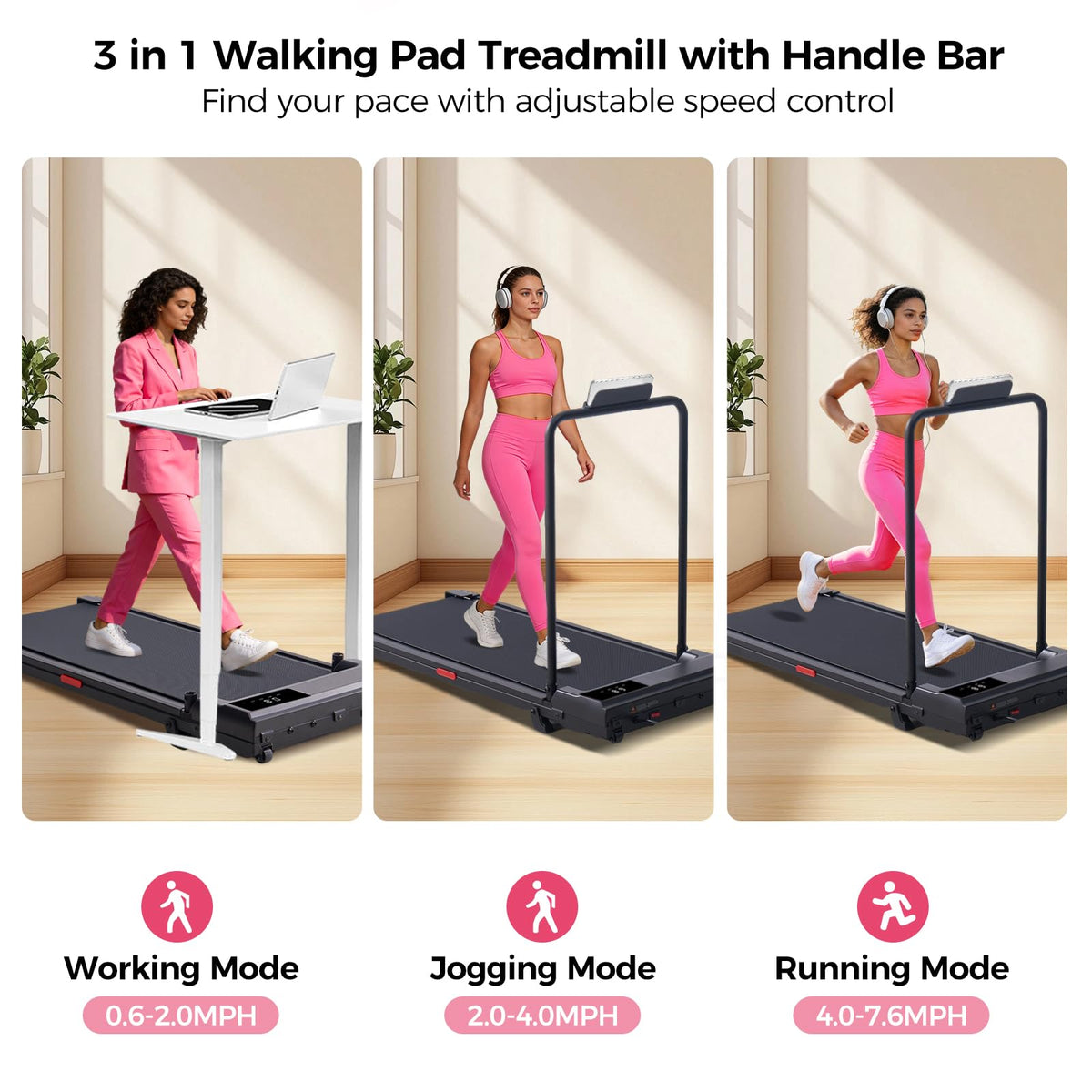 HEVGLRM Walking Pad Treadmill with Handle Bar and Incline