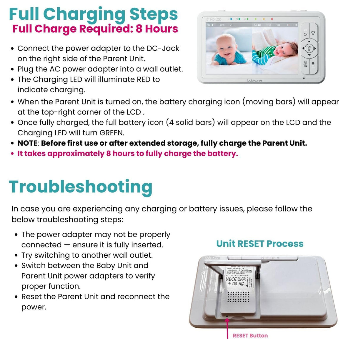 BABYSENSE 5" HD Split-Screen Video Baby Monitor with 2 Cameras