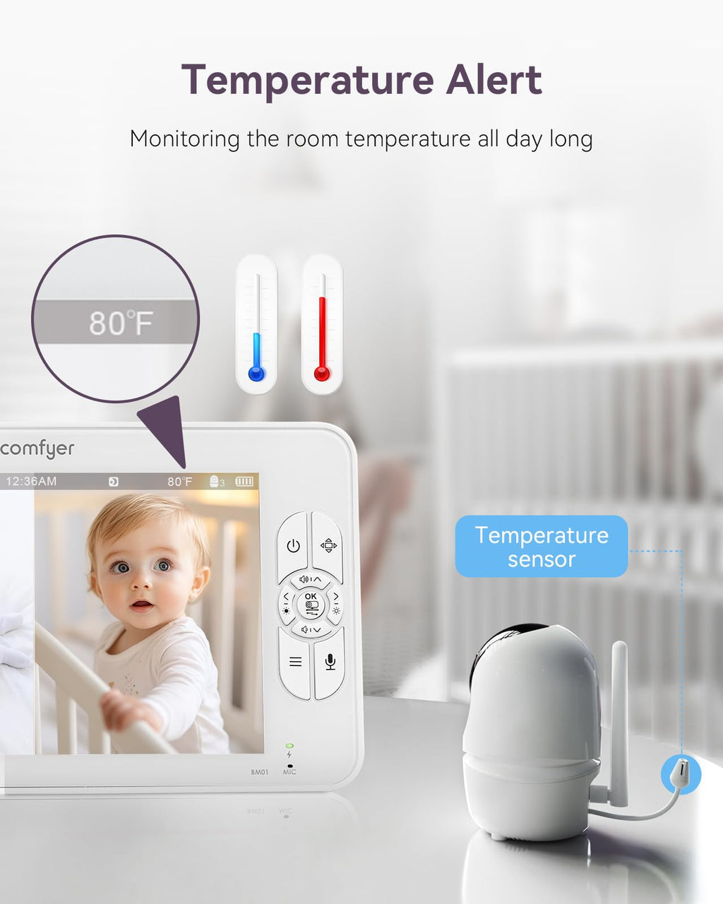 COMFYER BM01 7" HD Split-Screen Baby Monitor with 2 Cameras