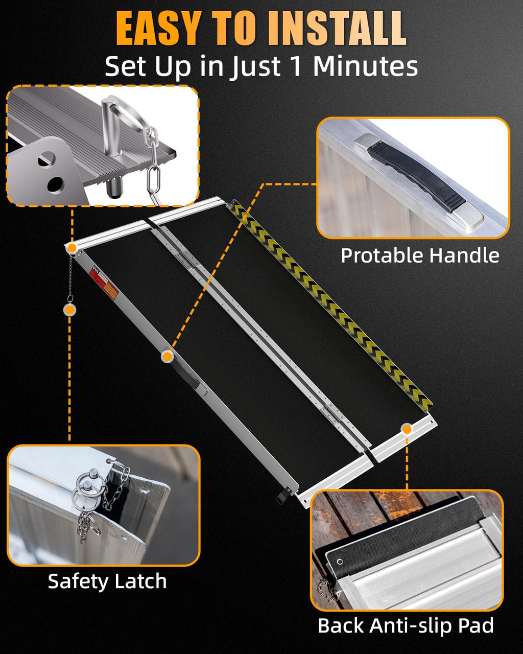 VNN 4FT Portable Non-Slip Aluminum Wheelchair Ramp