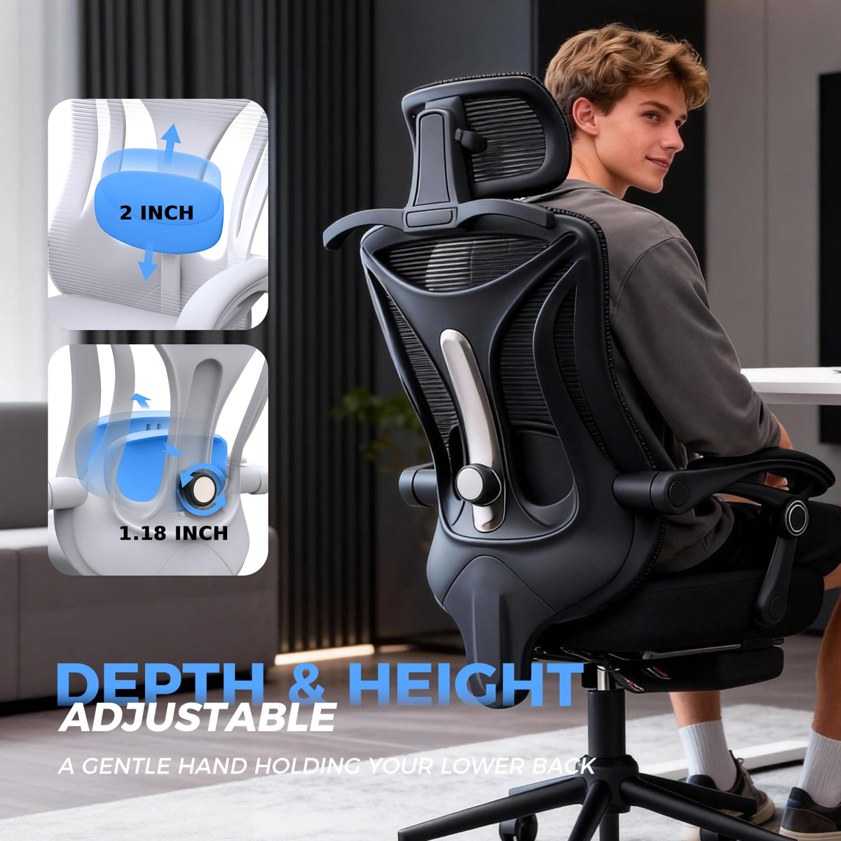 CYKOV Ergonomic Office Chair with Footrest & Lumbar Support