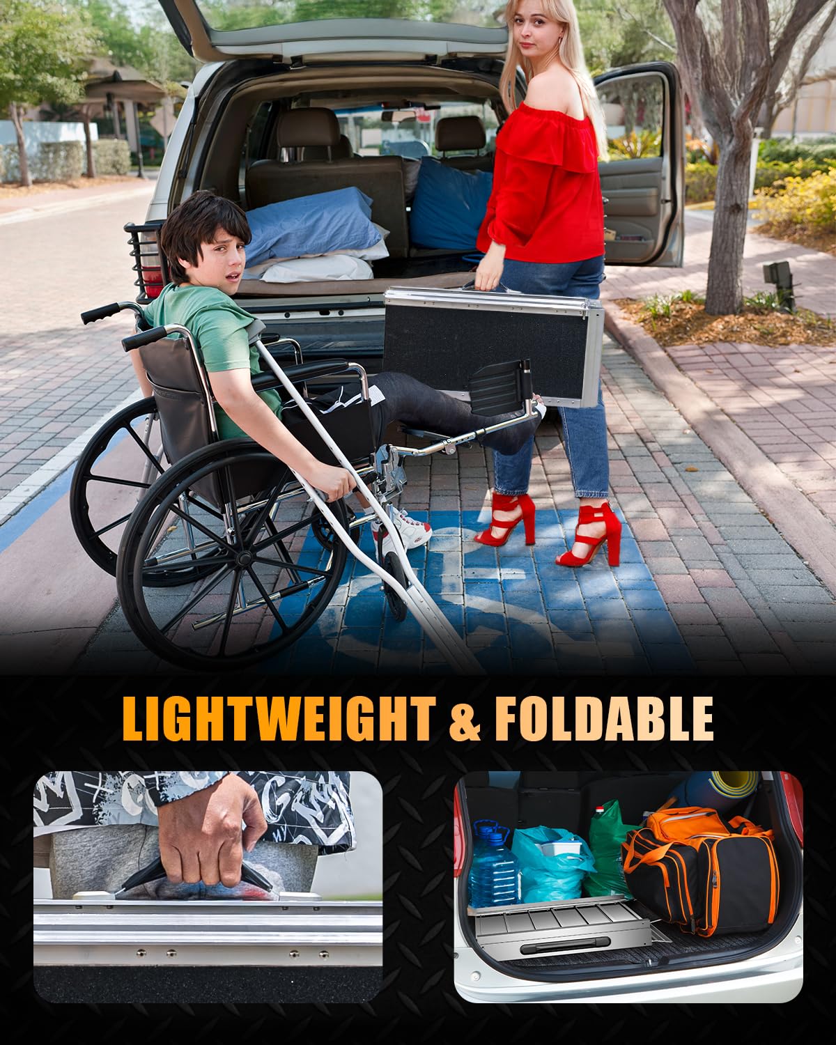VNN 4FT Portable Non-Slip Aluminum Wheelchair Ramp