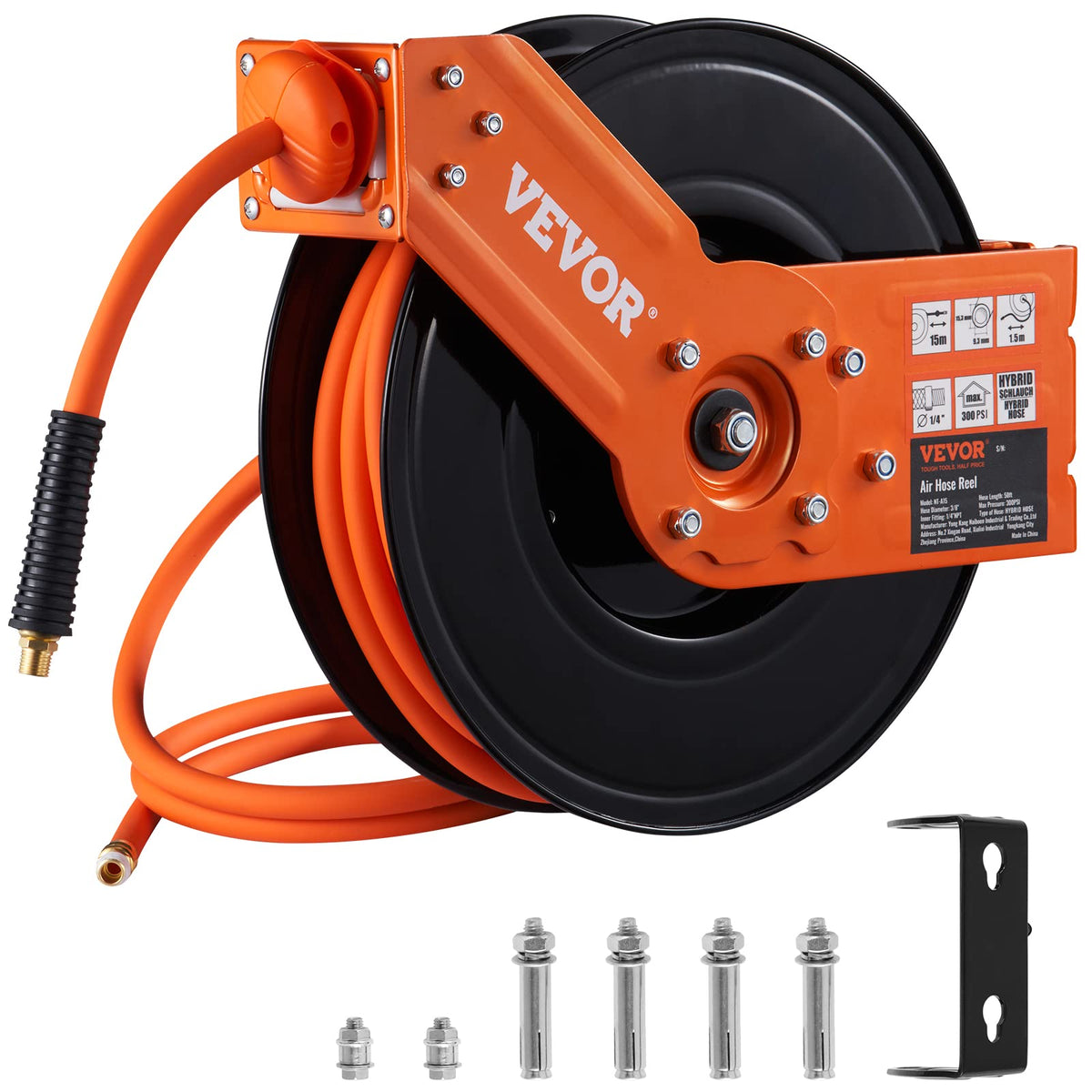 VEVOR Retractable Air Hose Reel 3/8" x 50ft 300PSI