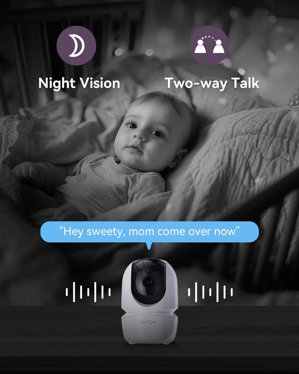 COMFYER BM01 7" HD Split-Screen Baby Monitor with 2 Cameras
