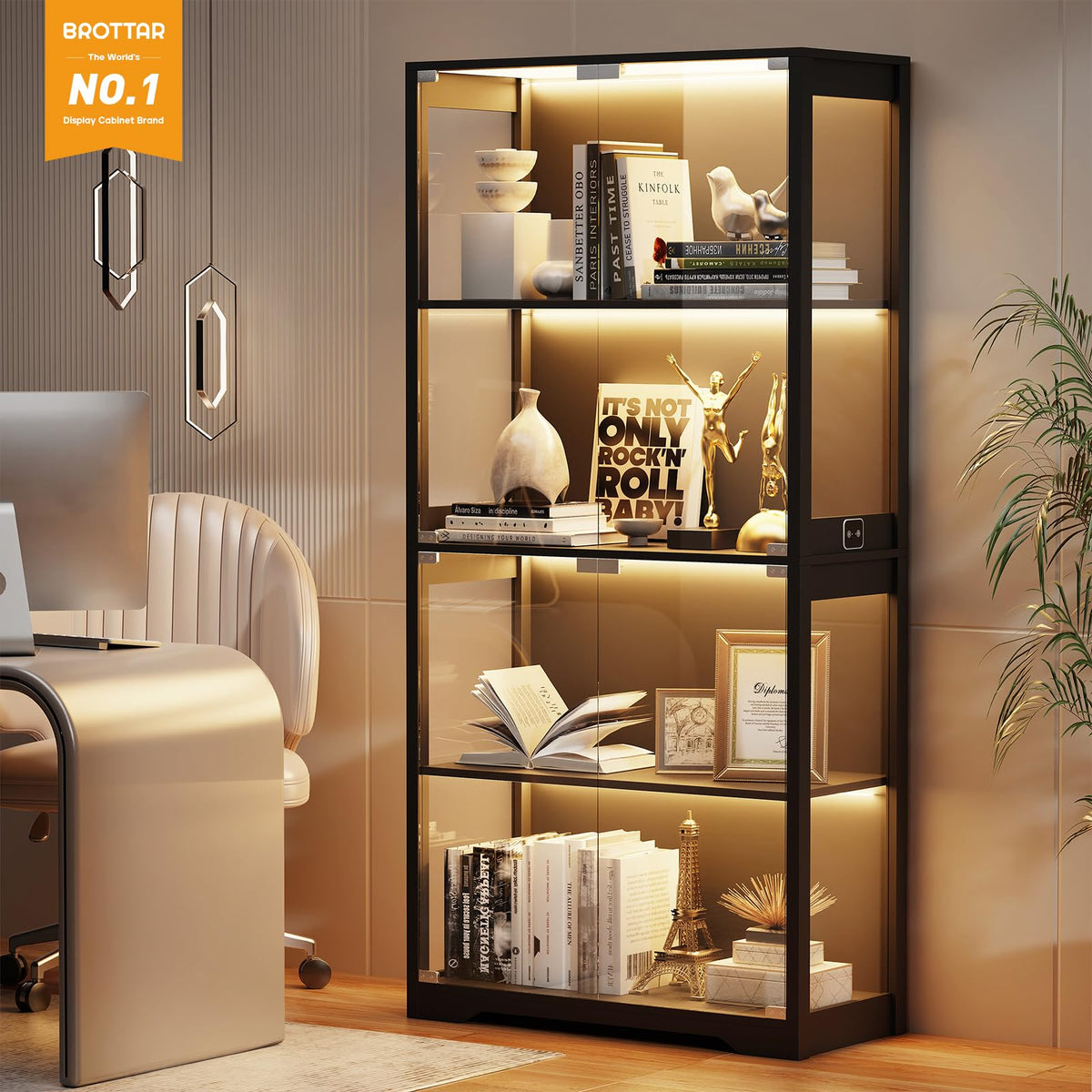 BROTTAR Glass Display Cabinet - 4-Tier Curio for Collectibles