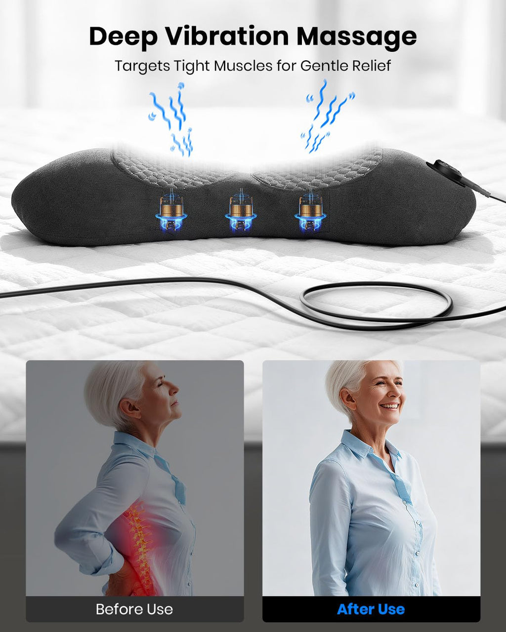 SWANCODE Triple Fusion Back Massager, 3-in-1 Heat & Vibration