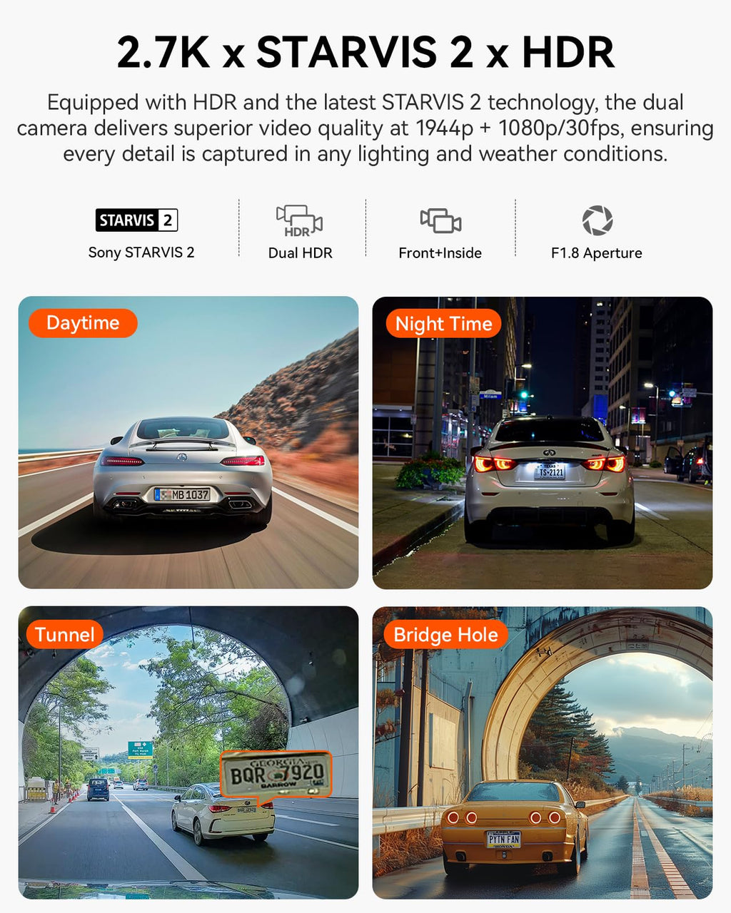 VANTRUE N2X 2.7K Dual Dash Cam with 5G WiFi and HDR Night Vision