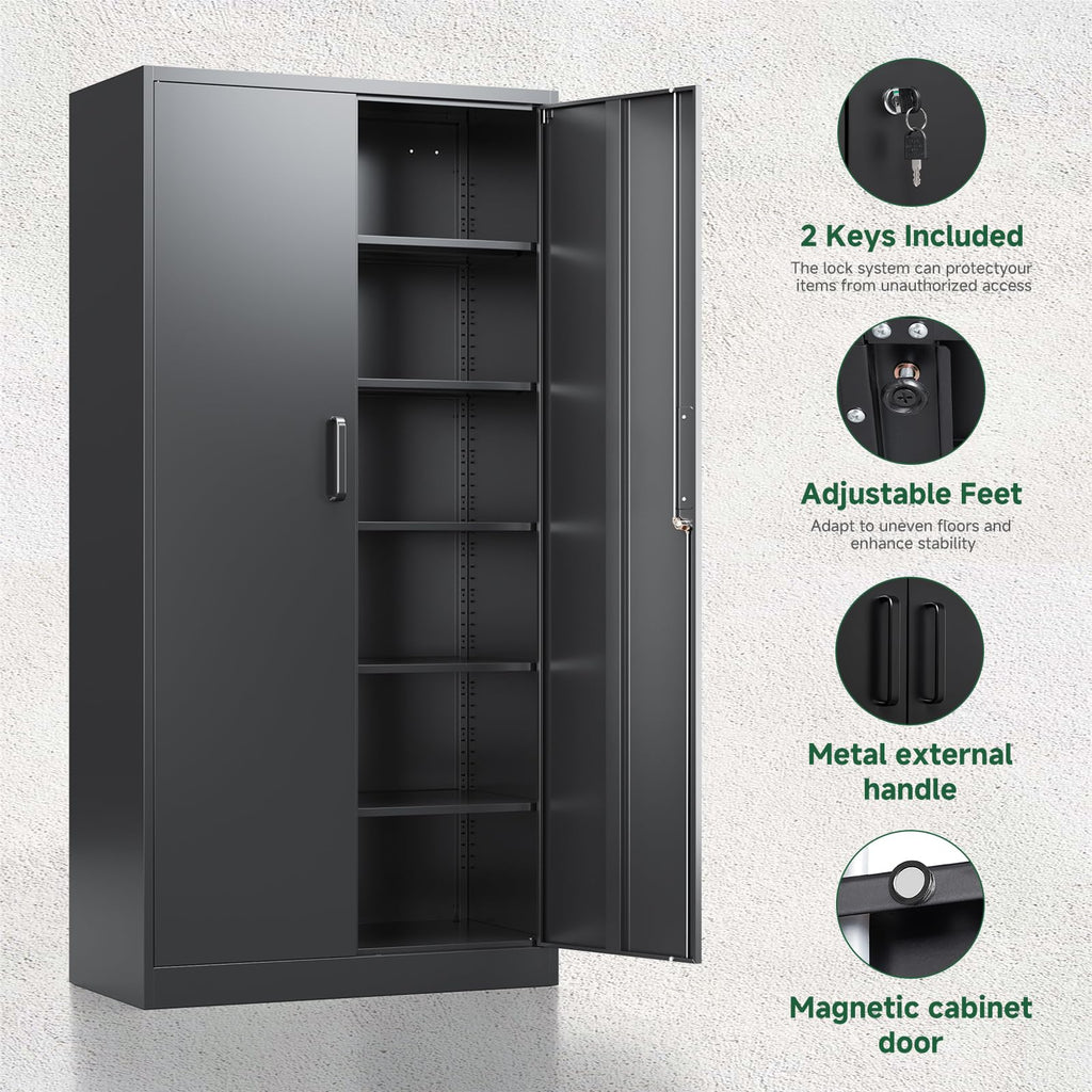 LETAYA Metal Storage Cabinets with Locking Doors - 5 Shelves