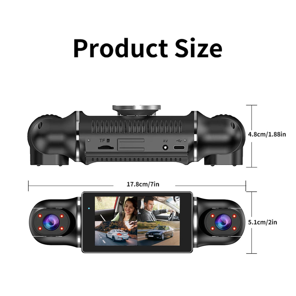 ZUNFLY 360° Dash Cam 4-Channel FHD 2K & Night Vision