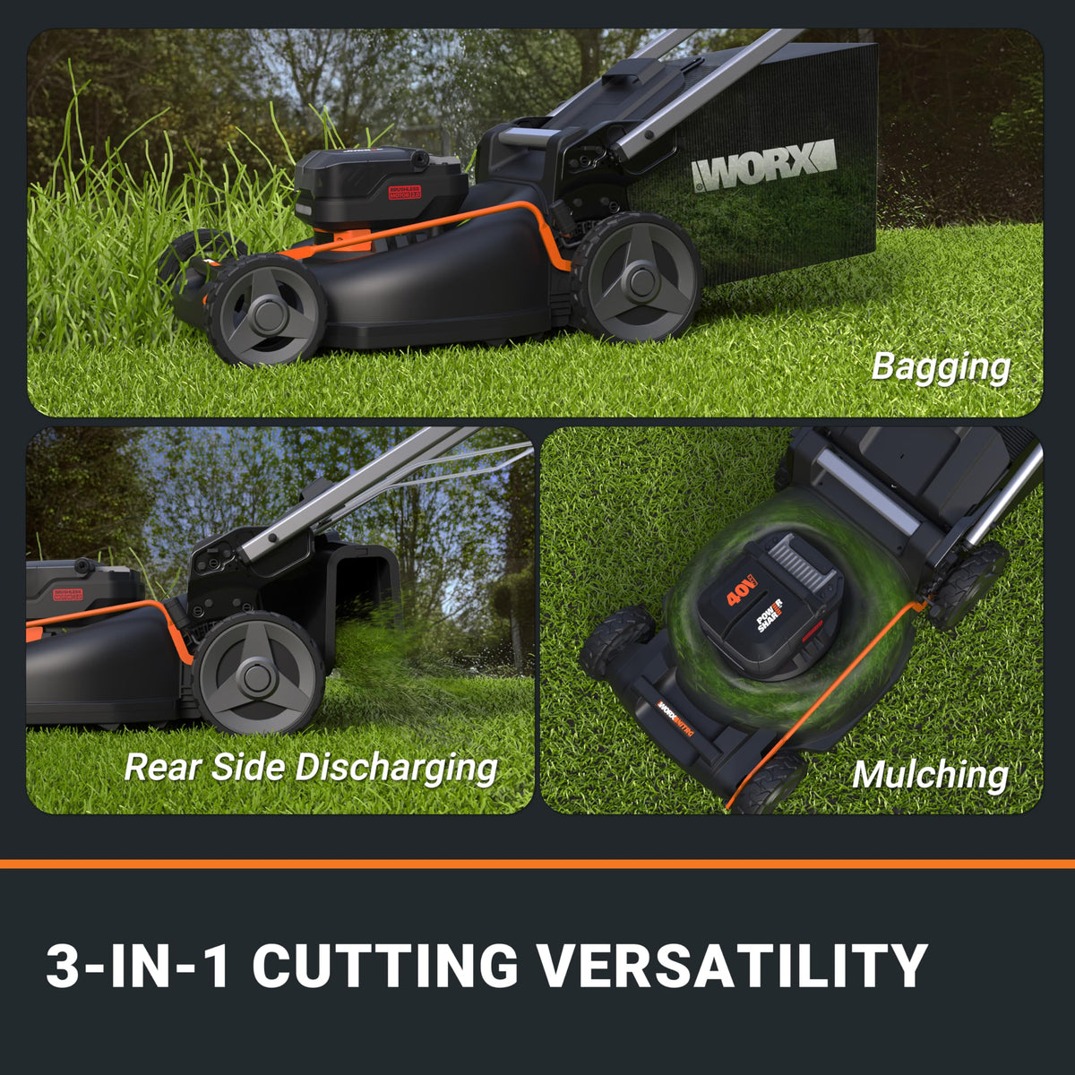 WORX Nitro 21" Cordless Electric Lawn Mower with Batteries