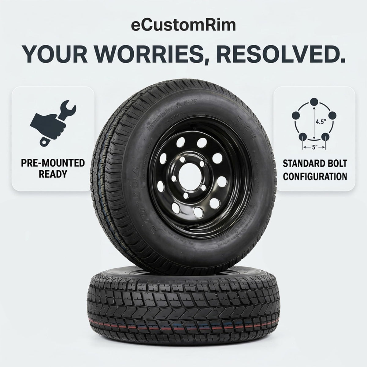 ECUSTOMRIM 2-Pack ST175/80D13 Trailer Tire Rims - Black Wheels