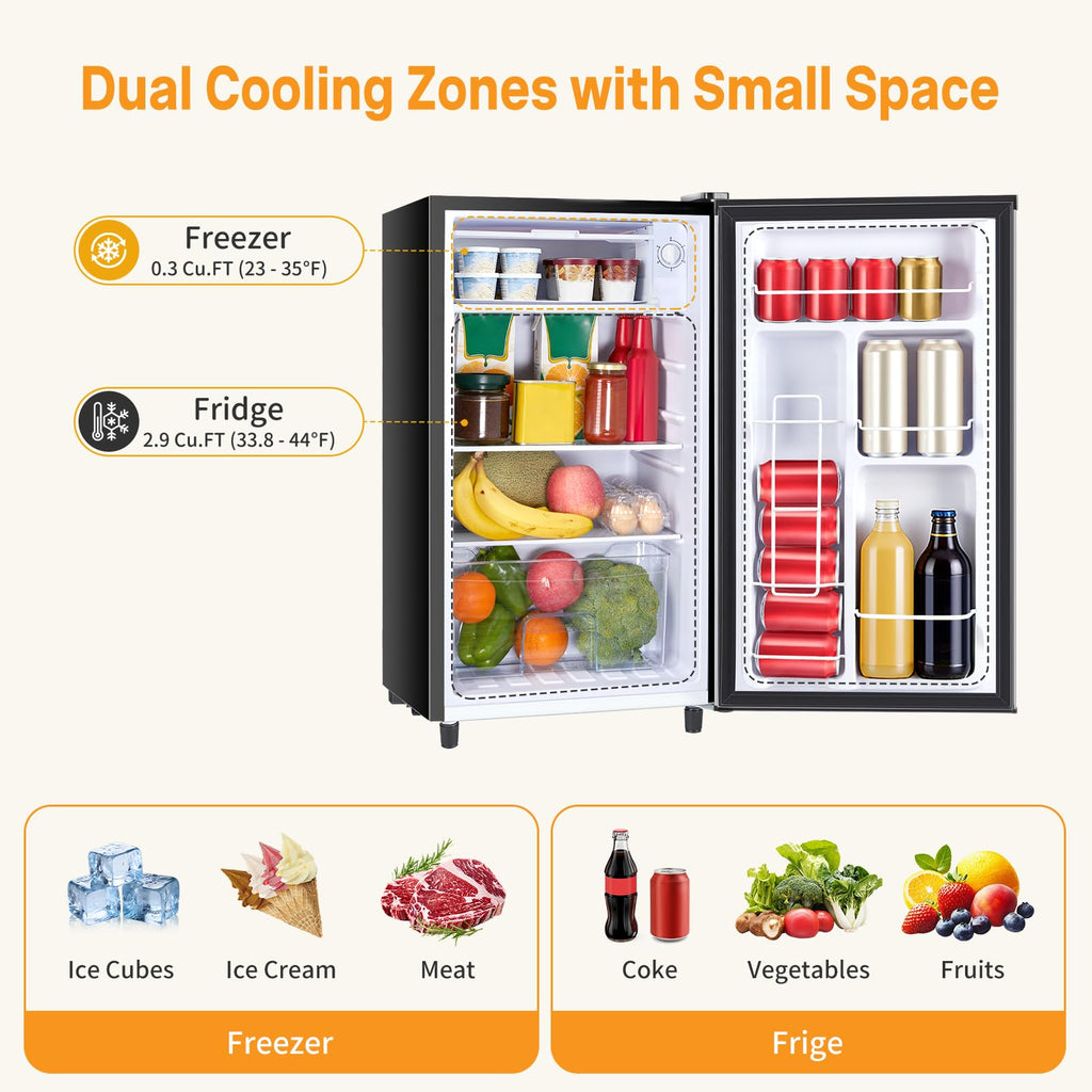 NEWBULIG Mini Fridge with Freezer - 3.2 Cu.Ft Compact Refrigerator