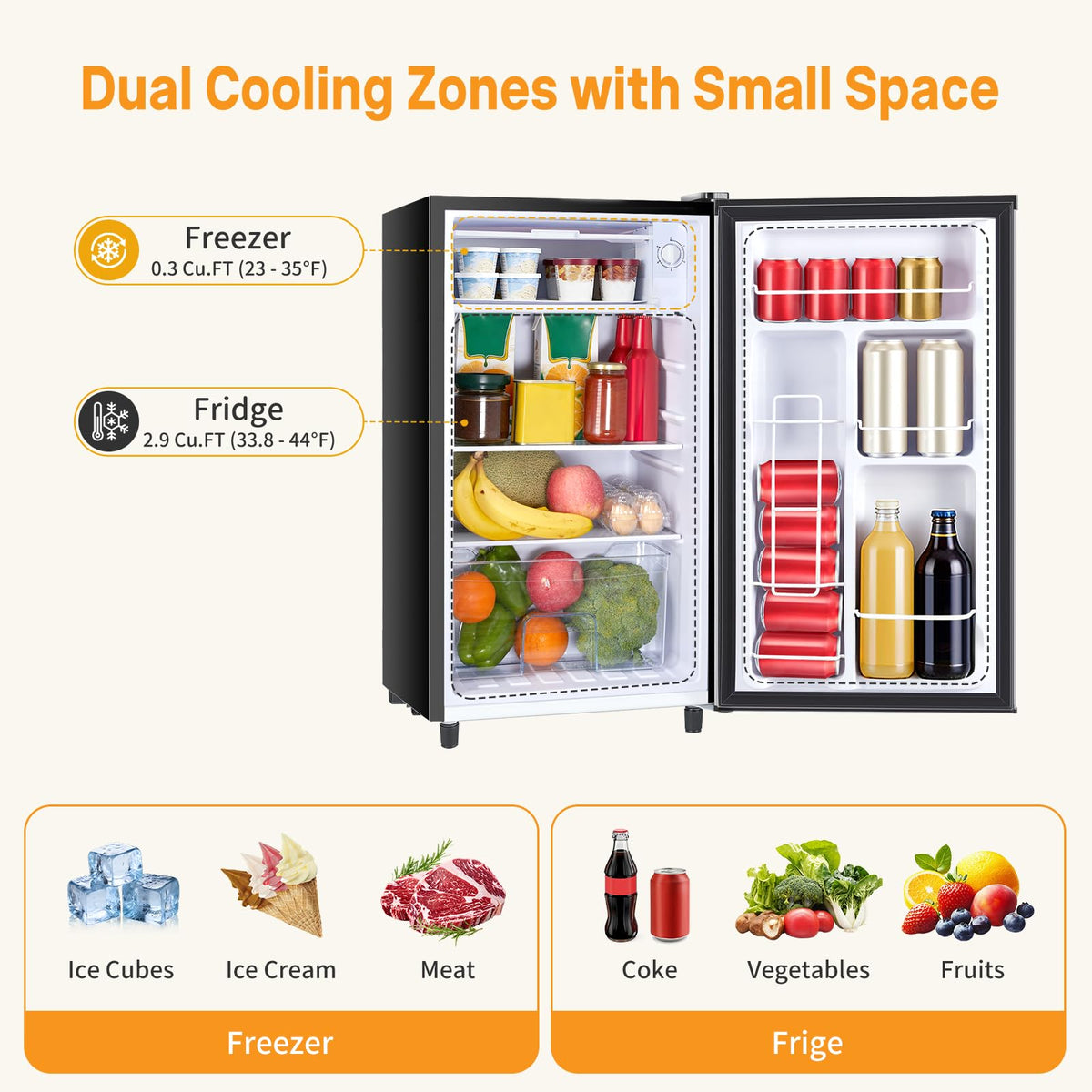 NEWBULIG Mini Fridge with Freezer - 3.2 Cu.Ft Compact Refrigerator