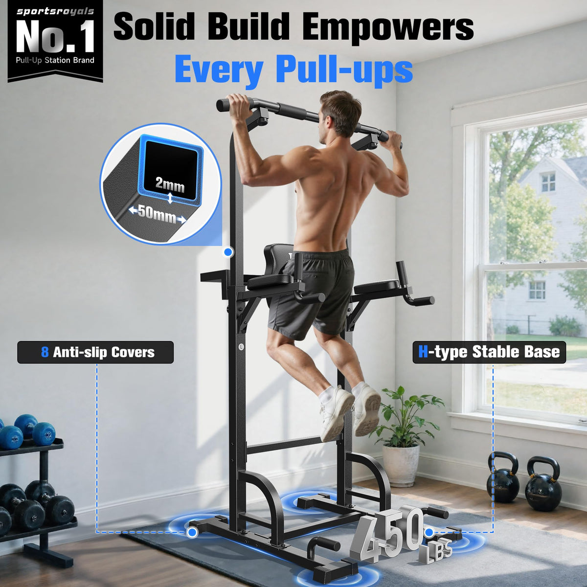 SPORTSROYALS Power Tower Pull Up Bar - 450LBS Dip Station
