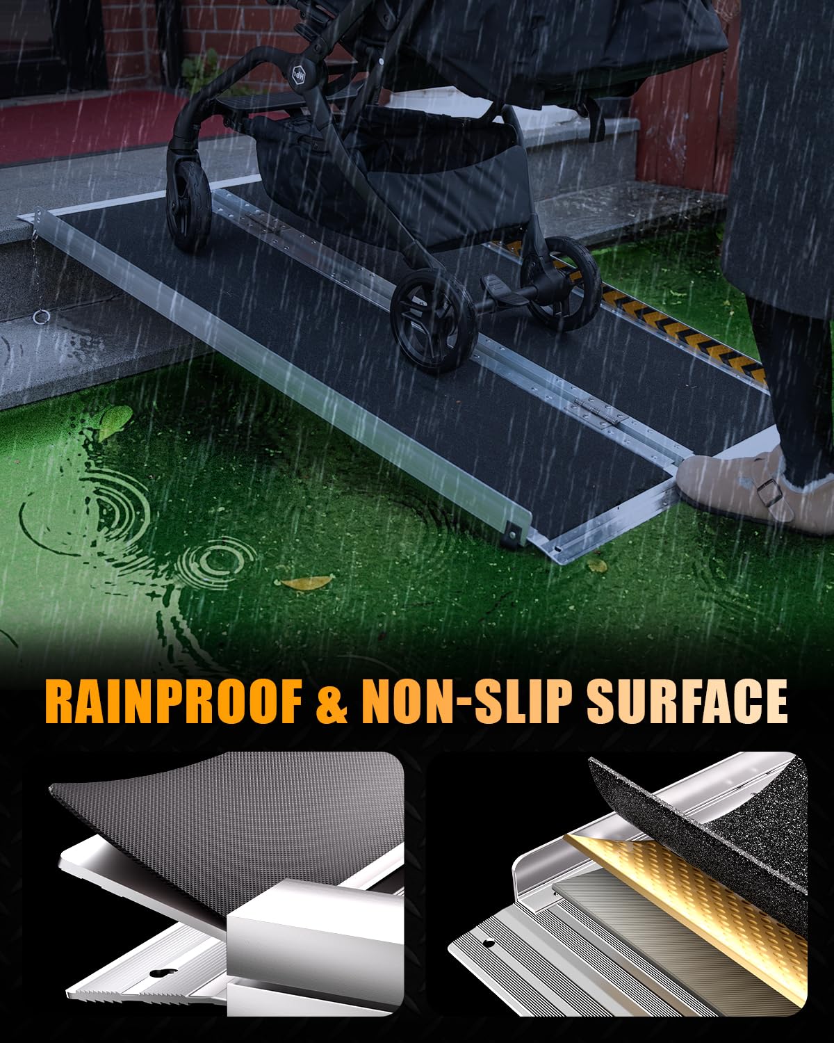 VNN 4FT Portable Non-Slip Aluminum Wheelchair Ramp