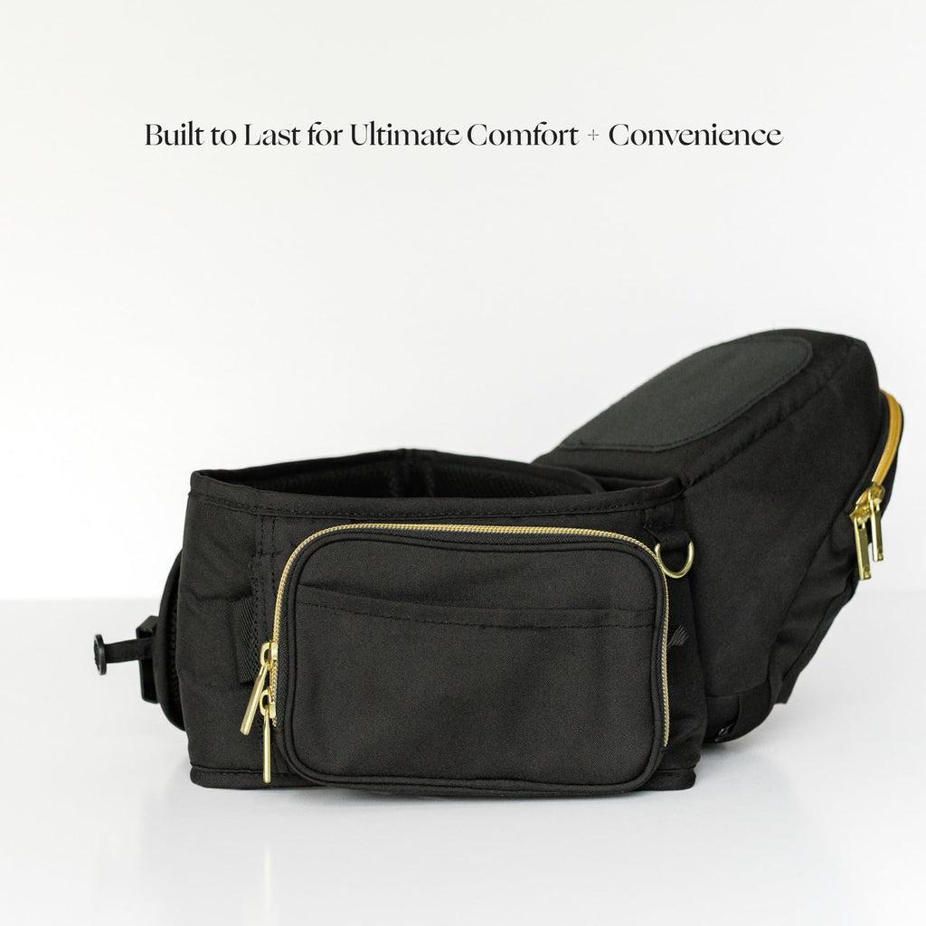 TUSHBABY Original Hip Seat Baby Carrier for Toddlers, Black & Gold