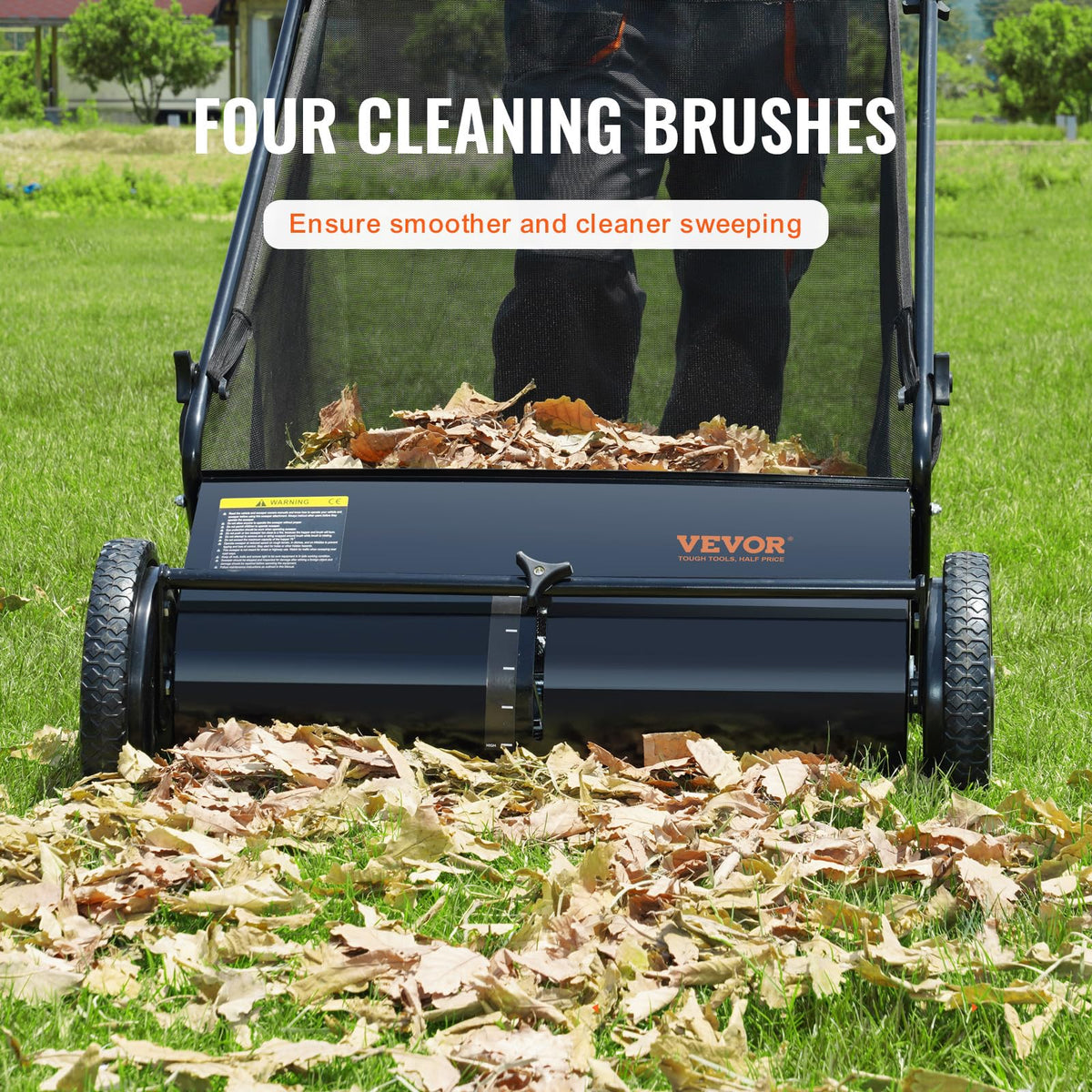 VEVOR Push Lawn Sweeper - 26 Inch Grass & Leaf Collector