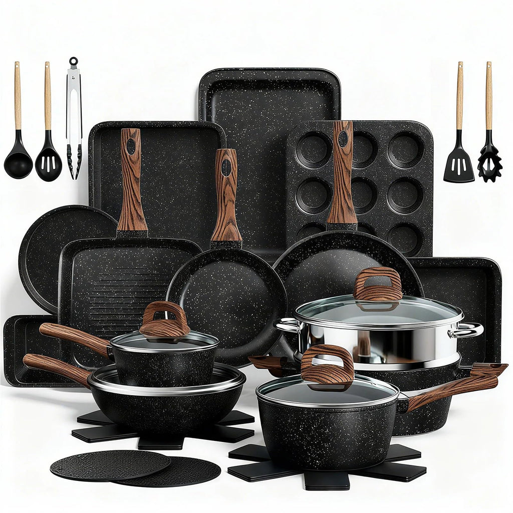UMITE CHEF Non-Stick Pots and Pans Set, 31 Piece Induction Cookware