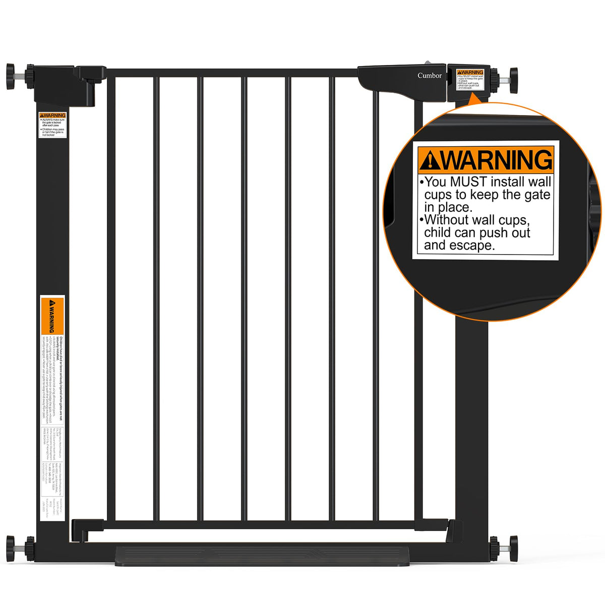 CUMBOR Baby Gate for Stairs - Auto Close Pet Gate, Black
