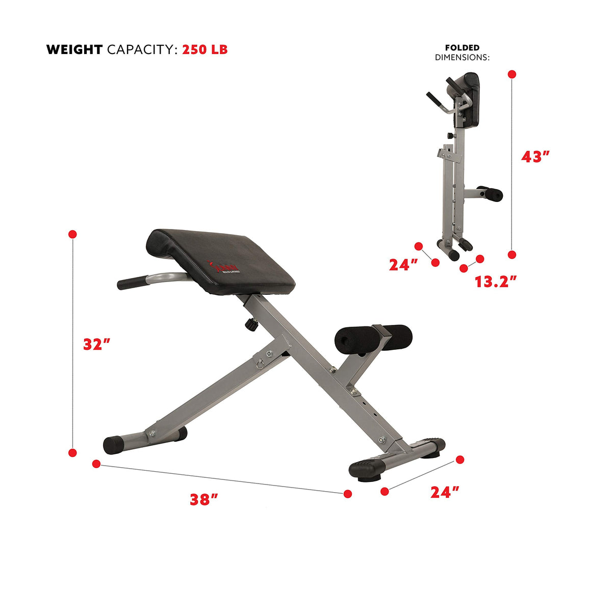 SUNNY HEALTH & FITNESS Foldable Hyperextension Roman Chair for Home Gym