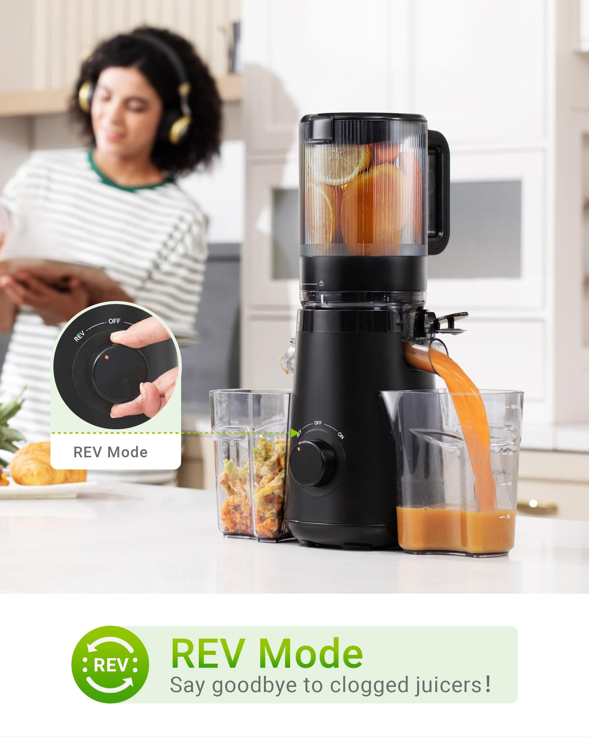 TUUMIIST Cold Press Juicer with 5.3" Feed Chute - Black