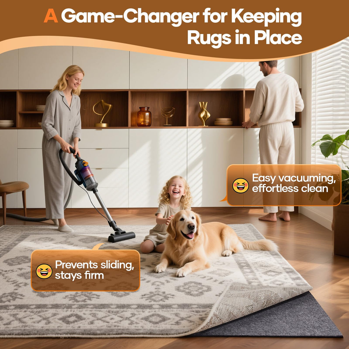 VEKEN Non-Slip Cushioned Rug Pad 9x12 ft for Hardwood Floors